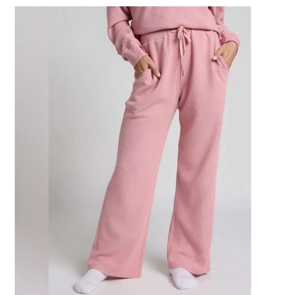 Comfrt Pink Waffle Knit Wide Leg Lounge Pants Women Size XL